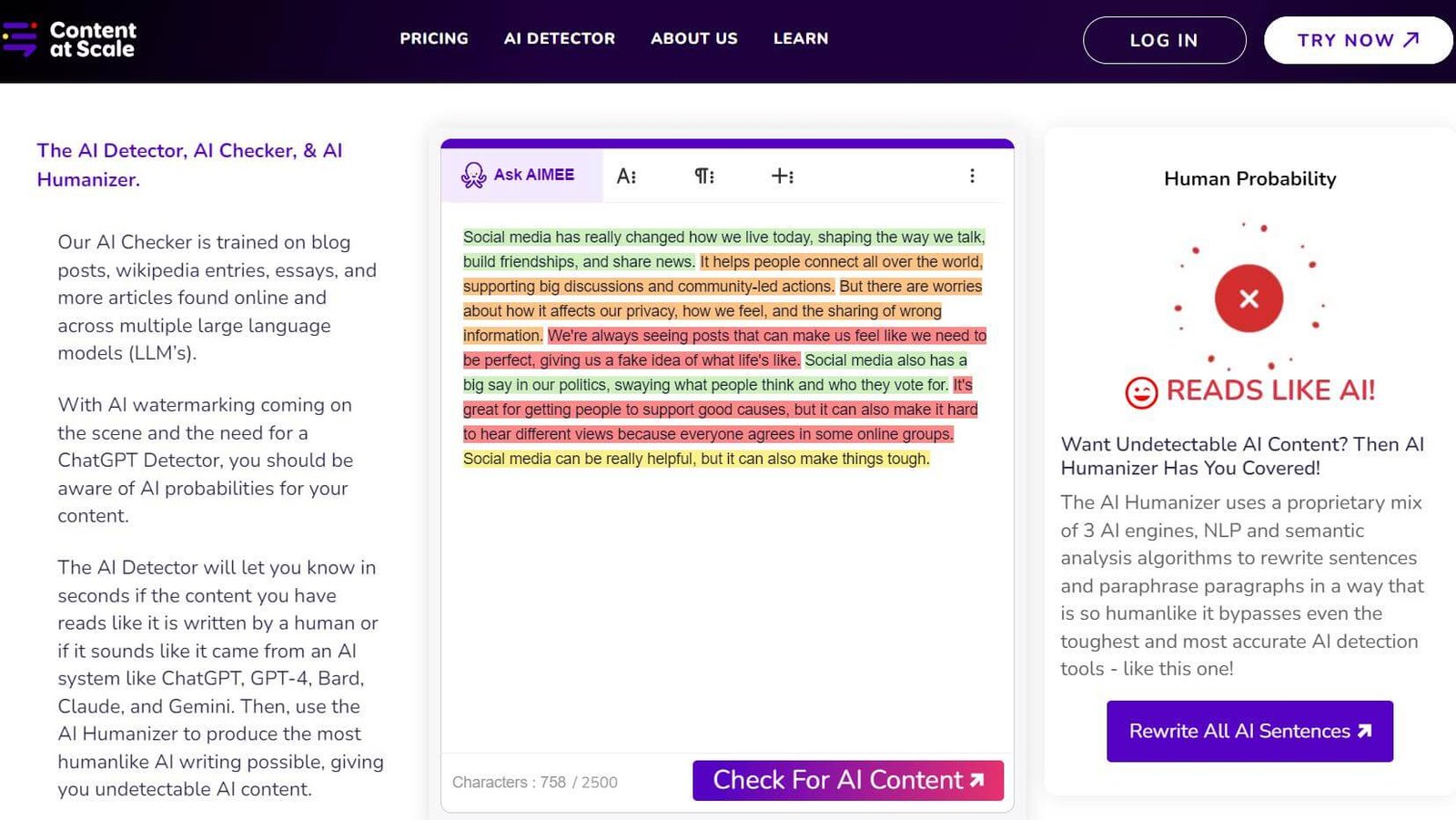 Content at Scale detect text from Netus AI humanizer