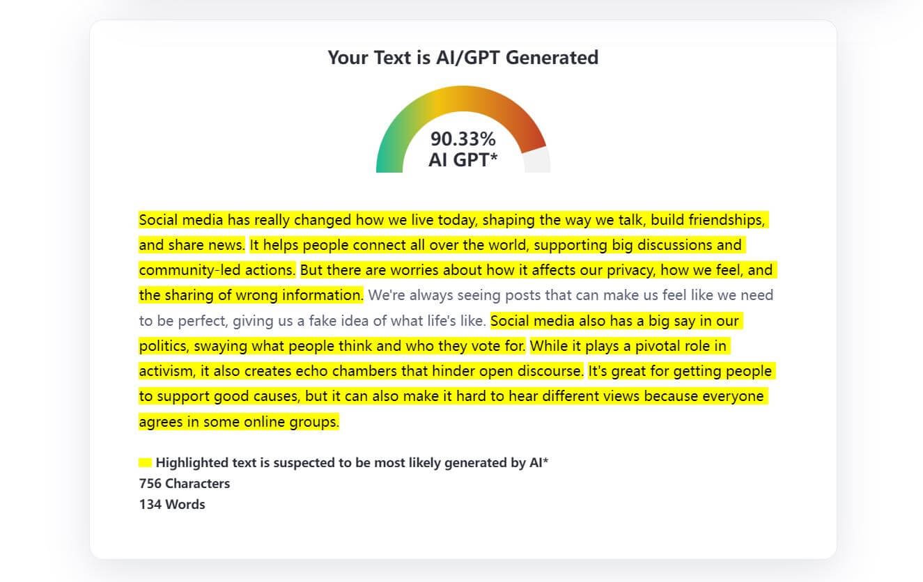 ZeroGPT detect text from Netus AI humanizer