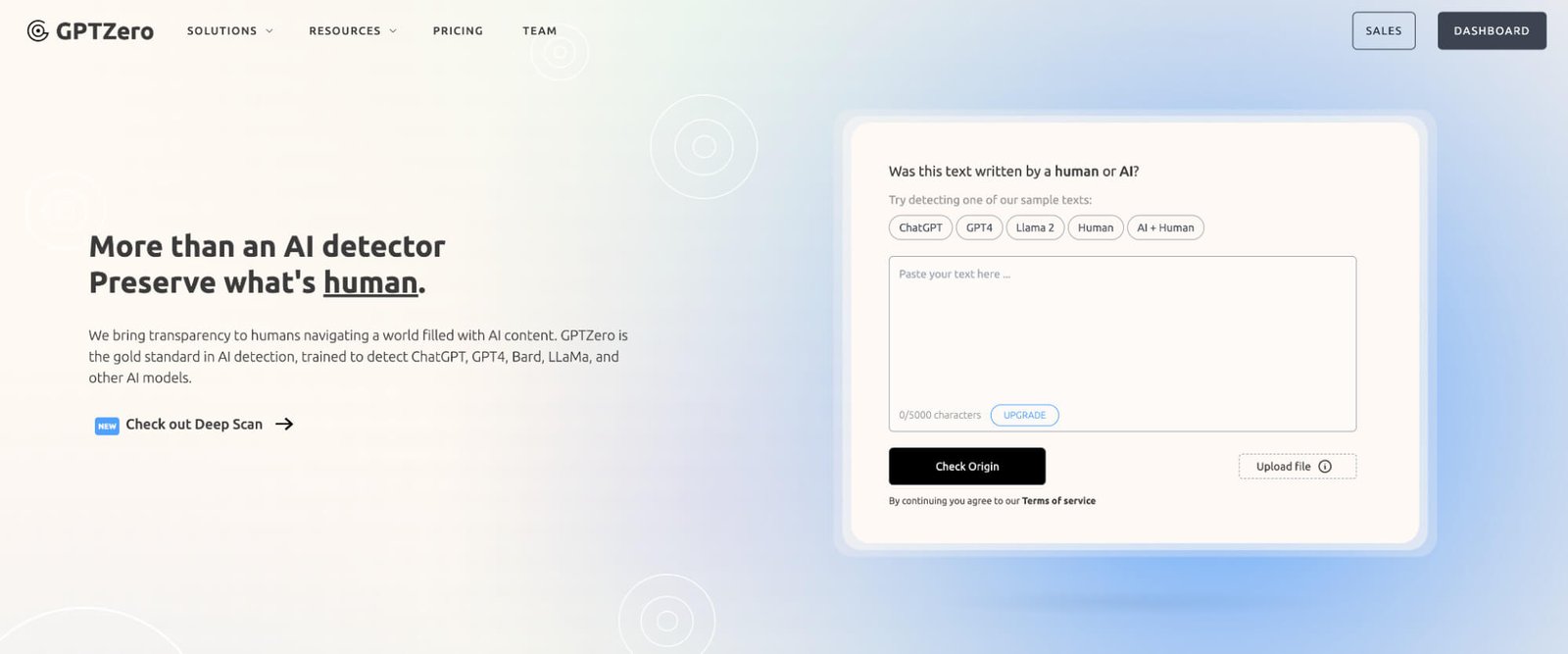 gptzero home page