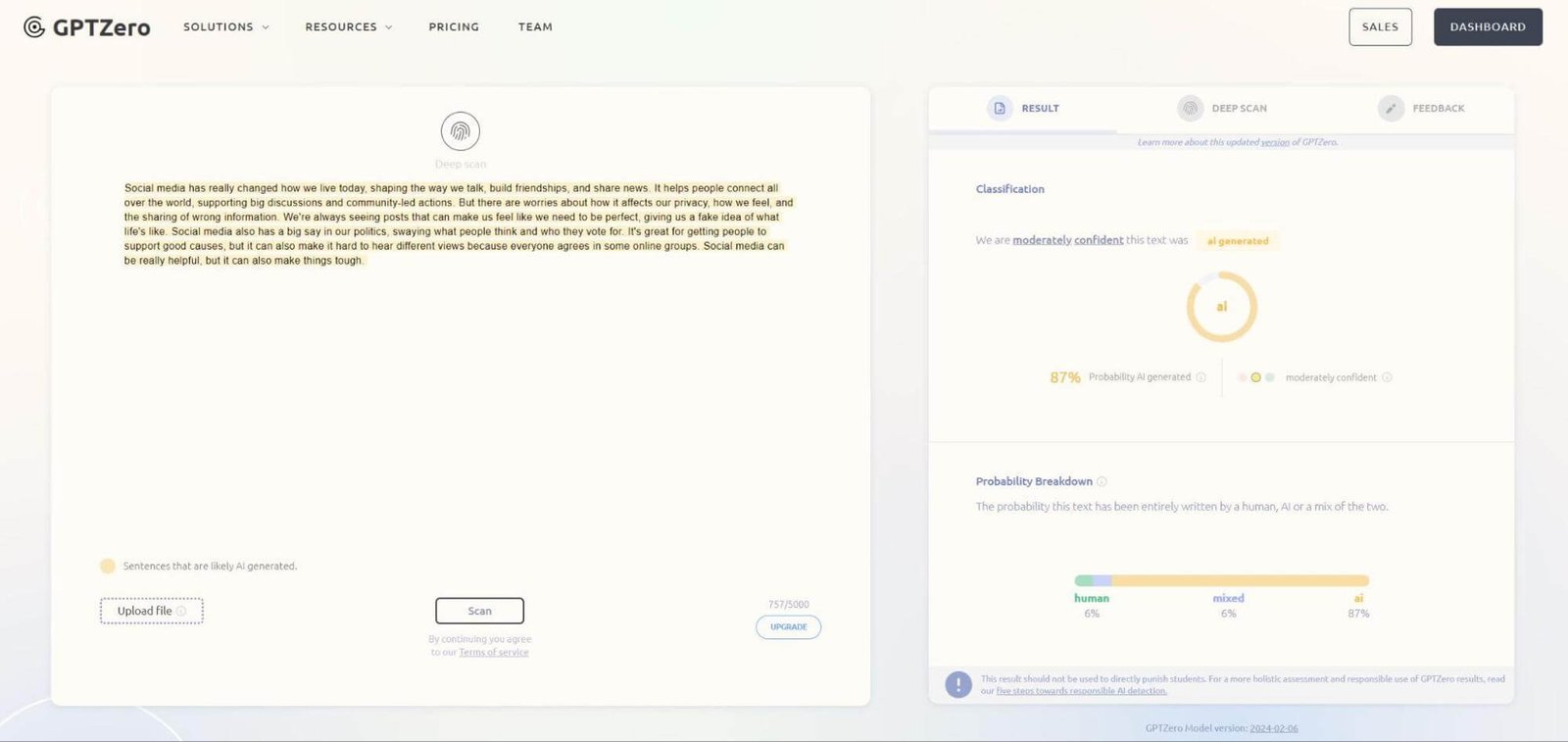 GPTZero detect text from Netus AI humanizer